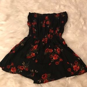 black and red rose print one piece romper
